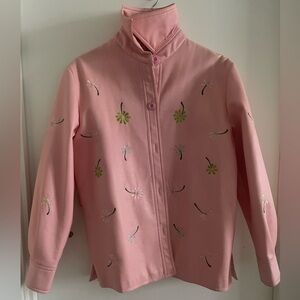 Vintage Korean Vegan Leather Pink Floral Embroidered Jacket Size L